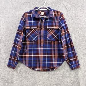 J Crew Plaid Long Sleeve Flannel Zipper Pullover Medium Cotton Heavy Tartan